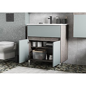 Тумба с раковиной Акватон Форест 75 дуб рошелье/сумеречный голубой для ванной в интернет-магазине Sanbest