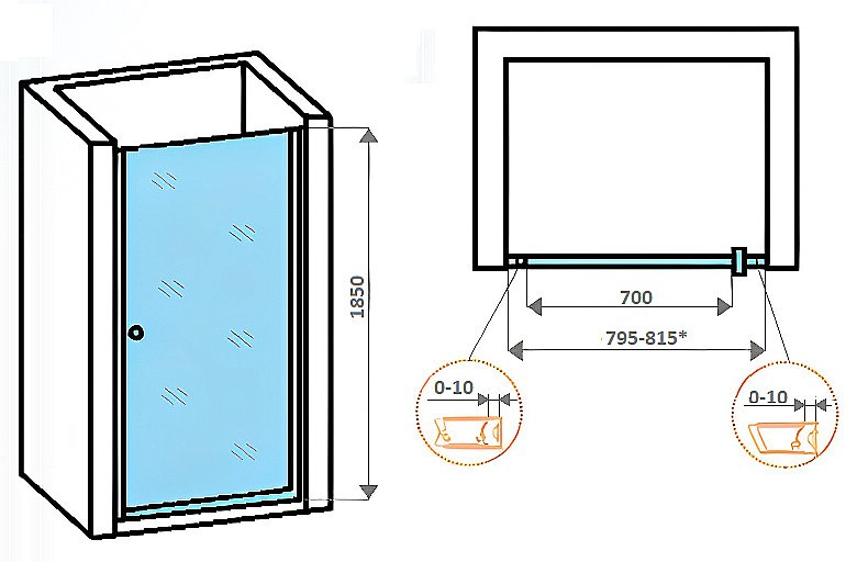 Душевая дверь Parly DE80B 80 стекло прозрачное/профиль хром купить в интернет-магазине Sanbest