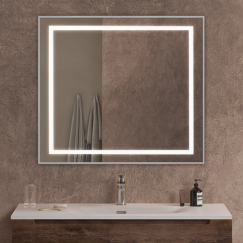 Зеркало BelBagno Kraft SPC-KRAFT-900-800-SENS-AL сатин в ванную от интернет-магазине сантехники Sanbest