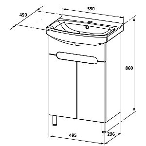 Тумба с раковиной Orange TOPLINE-Rio TR55-01C+RA белая глянец для ванной в интернет-магазине Sanbest