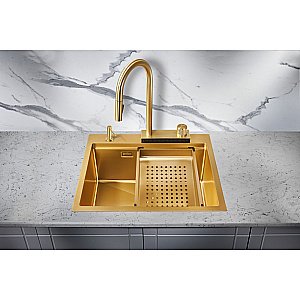 Мойка кухонная Milacio Denia 57 Steel MC.77408 золото купить в интернет-магазине сантехники Sanbest