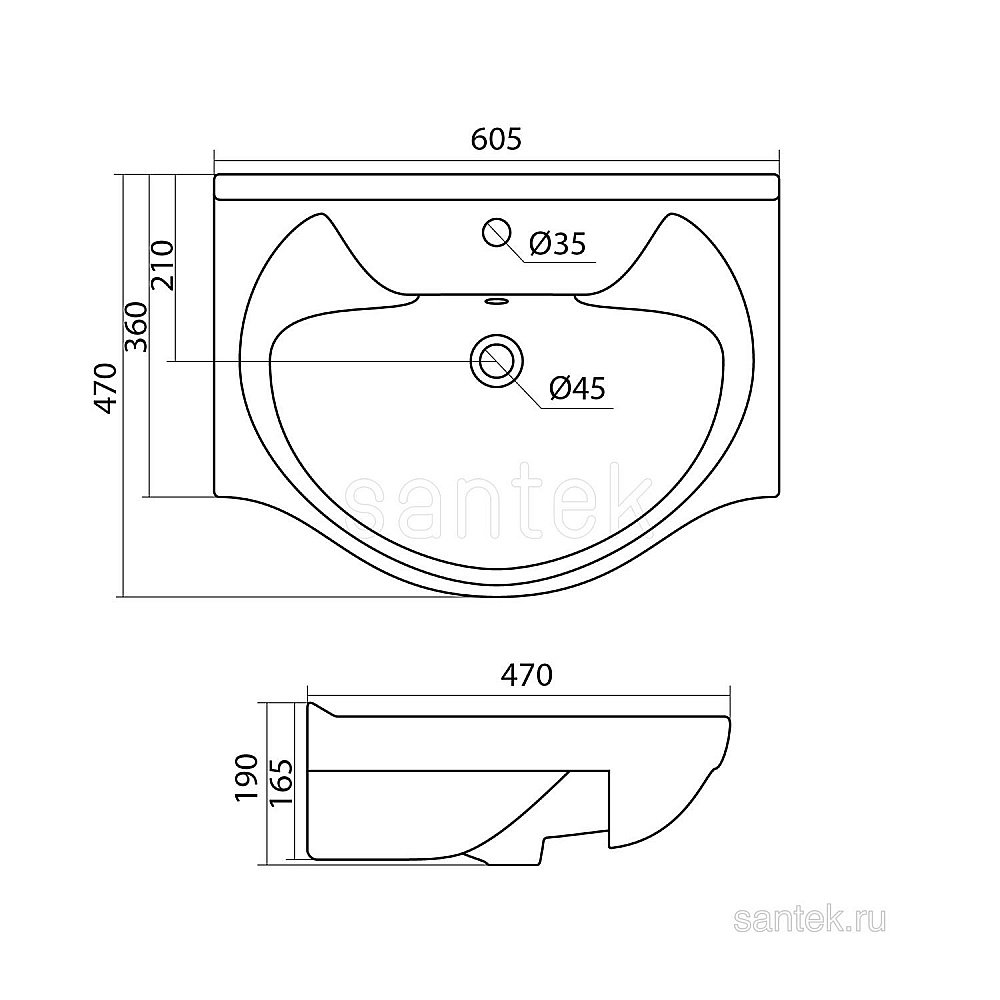 Раковина мебельная Santek Байкал 61 1.WH10.9.652 белая купить в интернет-магазине Sanbest