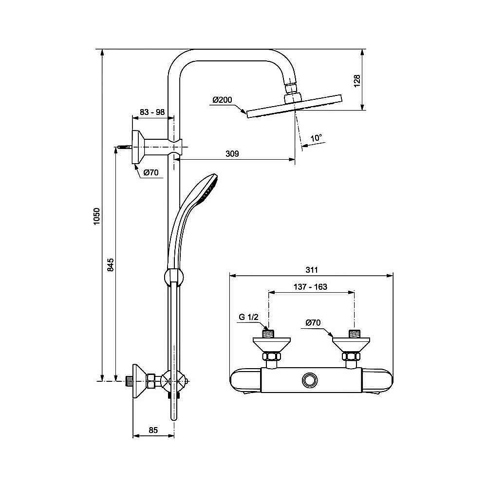 Душевая система Ideal Standard Idealrain Eco A6421AA купить в интернет-магазине сантехники Sanbest