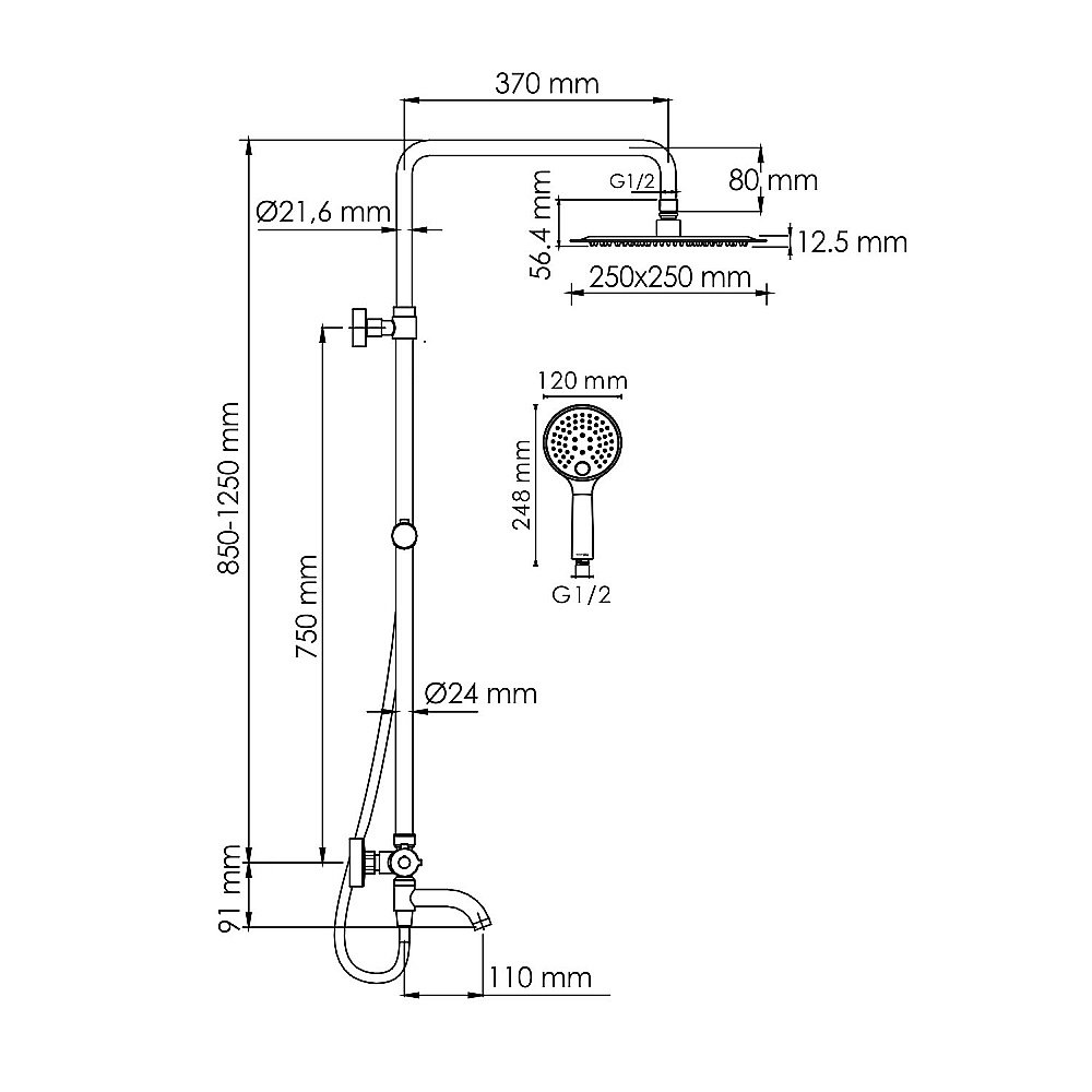 Душевая система WasserKRAFT Sauer A188.256.348.PG Thermo золото купить в интернет-магазине сантехники Sanbest