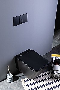 Унитаз подвесной Aquanet Rimless Tavr-W BL-103N-WHT black черный матовый, с крышкой микролифт, безободковый купить в интернет-магазине Sanbest