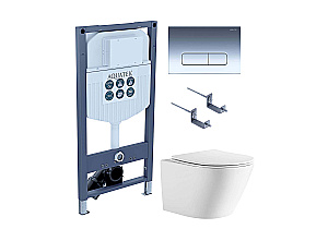 Унитаз подвесной с инсталляцией Aquatek Либерти SET AQUATEK ЛИБЕРТИ-016 INS-23 белый/кнопка хром, безободковый, с крышкой микролифт, слив торнадо купить в интернет-магазине Sanbest