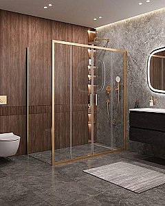 Душевой уголок Cezares Molveno 170x90 AH-2/1-170/90-C-BORO-IV стекло прозрачное/профиль золото брашированное купить в интернет-магазине Sanbest