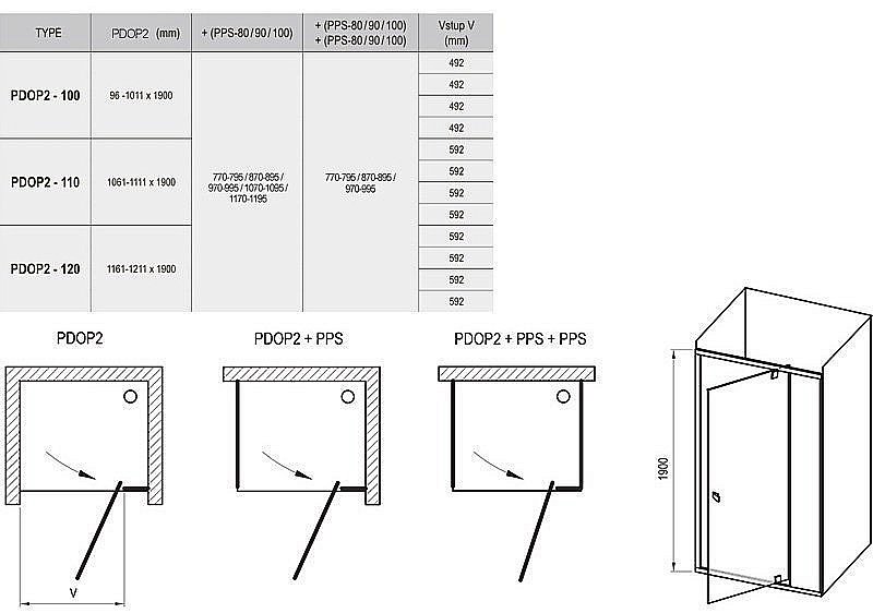 Душевой уголок Ravak Pivot PDOP2 + PPS 80x110 черный купить в интернет-магазине Sanbest