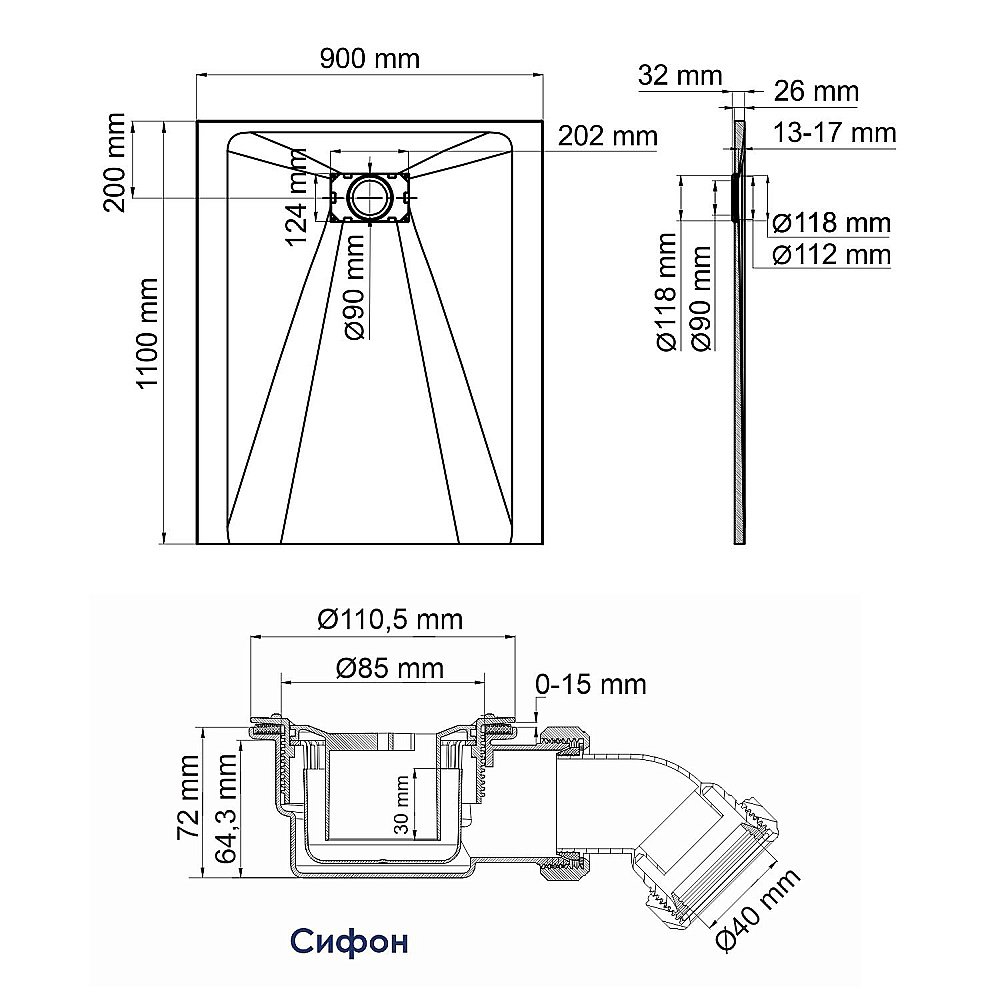 Душевой поддон WasserKraft Elbе 74T15 110х90 черный купить в интернет-магазине Sanbest