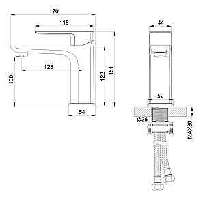 Смеситель для раковины WONZON & WOGHAND EDGE, Брашированное золото (WW-88139003-BG) купить в интернет-магазине сантехники Sanbest