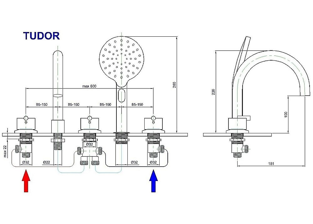 Смеситель на борт ванны Royal Bath TUDOR RB 104 купить в интернет-магазине сантехники Sanbest