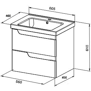Тумба с раковиной Orange TOPLINE-Milano TP-M60-02+RA белая глянец для ванной в интернет-магазине Sanbest