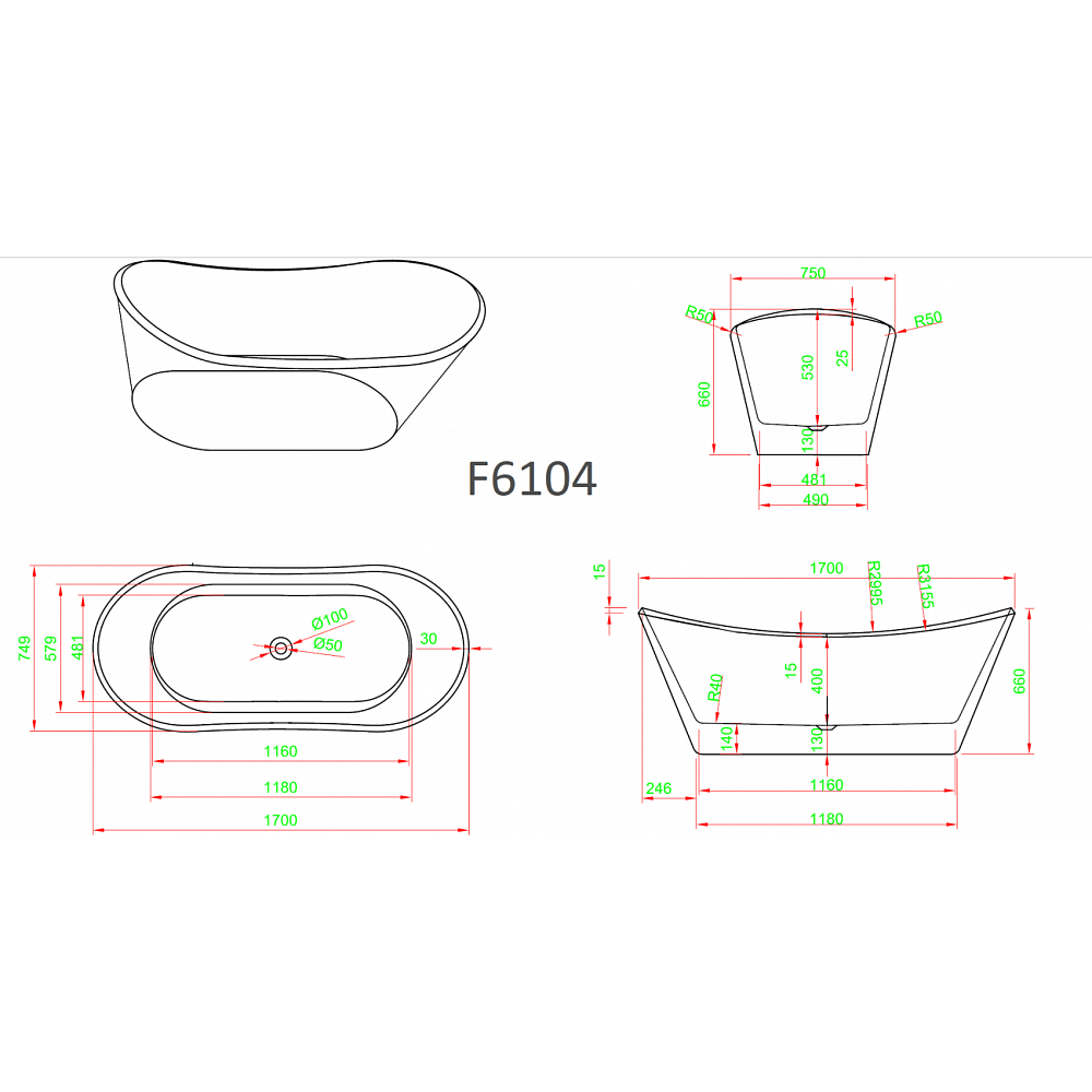 Ванна Frank 170х75 F6104 White купить в интернет-магазине Sanbest