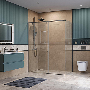 Душевой уголок BelBagno SOFT_CLOSE-1-AH-1 150х90 стекло прозрачное/профиль оружейная сталь купить в интернет-магазине Sanbest