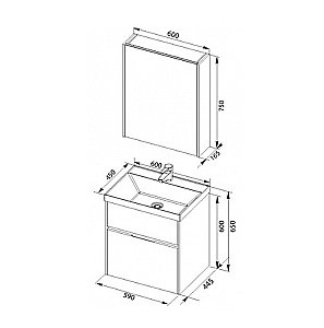 Тумба с раковиной Aquanet Латина 60 с 2 ящиками белая глянцевая для ванной в интернет-магазине Sanbest