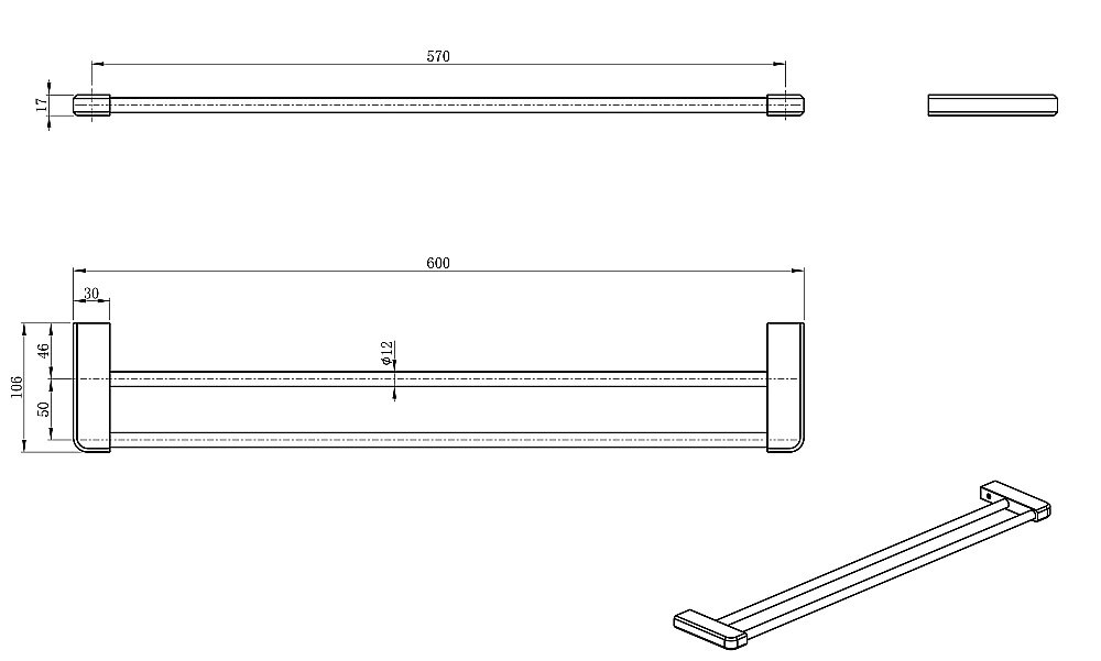 Полотенцедержатель двойной WONZON & WOGHAND WW-V3102-CR хром купить в интернет-магазине сантехники Sanbest
