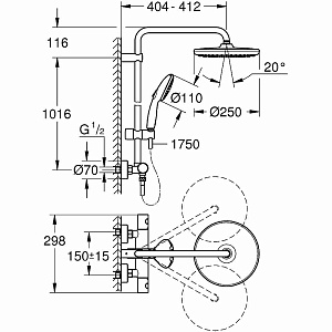 Душевая система Grohe Tempesta 250 26670001 хром купить в интернет-магазине сантехники Sanbest