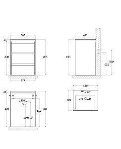 Тумба с раковиной Art&Max Family 58 Сканди 3 ящика для ванной в интернет-магазине Sanbest