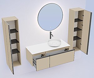 Тумба с раковиной и столешницей Armadi Art QUATRO 2 120 с подсветкой, DAPHNE/профиль ANTHRACITE для ванной в интернет-магазине Sanbest