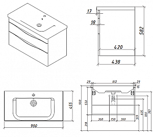 Тумба с раковиной Caprigo Lento 90 два ящика, цвет на выбор/эмаль для ванной в интернет-магазине Sanbest