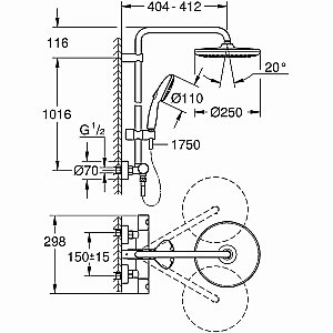 Душевая система Grohe Tempesta 250 26670001 хром купить в интернет-магазине сантехники Sanbest
