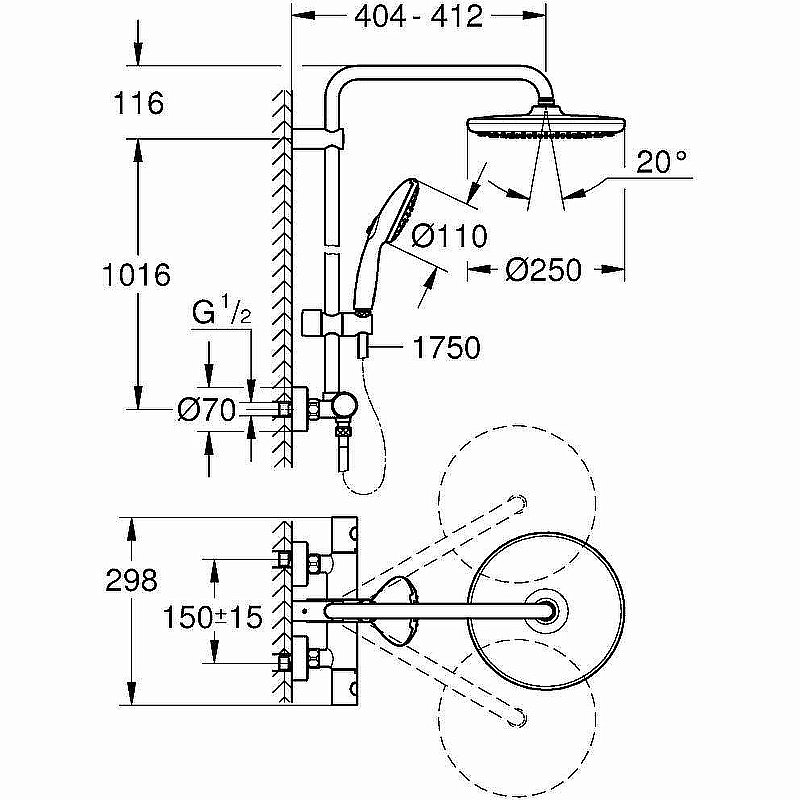 Душевая система Grohe Tempesta 250 26670001 хром купить в интернет-магазине сантехники Sanbest