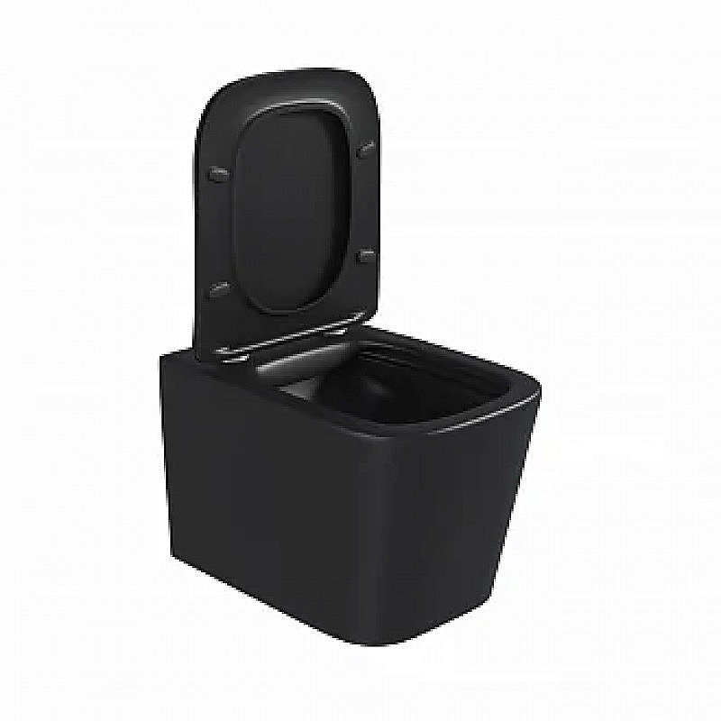 Унитаз подвесной BAS KVADRO BLACK безободковый, с крышкой микролифт, черный купить в интернет-магазине Sanbest