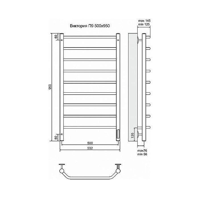 Полотенцесушитель электрический Terminus Виктория П9 500x950 купить в интернет-магазине сантехники Sanbest