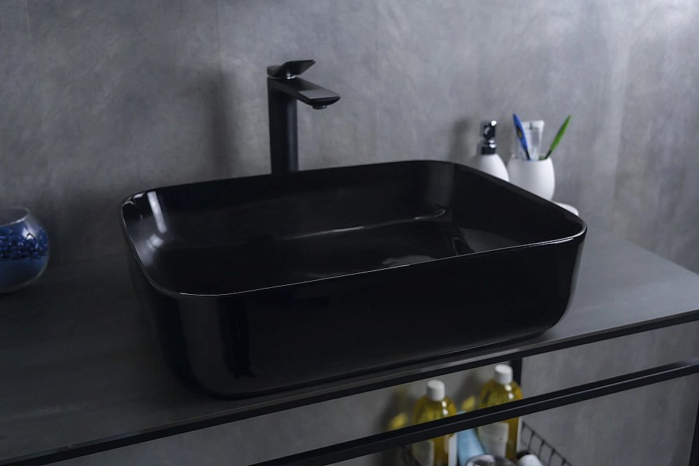 Раковина накладная Gid Geometrico 50 BL1304 53351 черная купить в интернет-магазине Sanbest