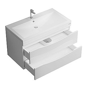 Тумба с раковиной подвесная Grossman Виста 90 с 2-я ящ, белый глянец для ванной в интернет-магазине Sanbest