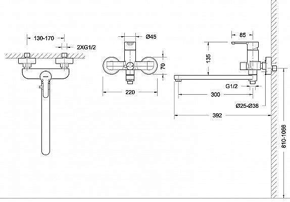 Смеситель для ванны Bravat STREAM F63783C-L купить в интернет-магазине сантехники Sanbest