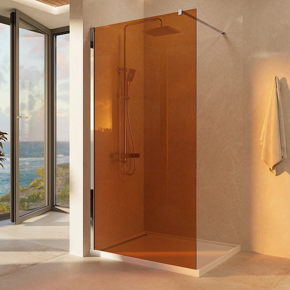 Душевая перегородка Vincea Walk-In VSW-1H900GS 90 профиль хром/стекло янтарь купить в интернет-магазине Sanbest