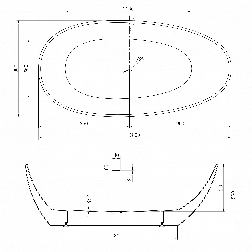 Ванна акриловая Abber 180х90 AB9211-1.8 белая купить в интернет-магазине Sanbest