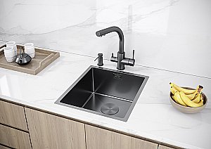 Кухонная мойка Paulmark Next 38 PM213844-GM вороненая сталь купить в интернет-магазине сантехники Sanbest