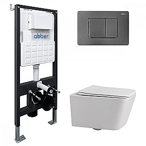 Унитаз подвесной Abber Rechteck AC1201-AC0105-AC0120NG белый, безободковый, с инсталляцией, с крышкой микролифт, с кнопкой никель купить в интернет-магазине Sanbest