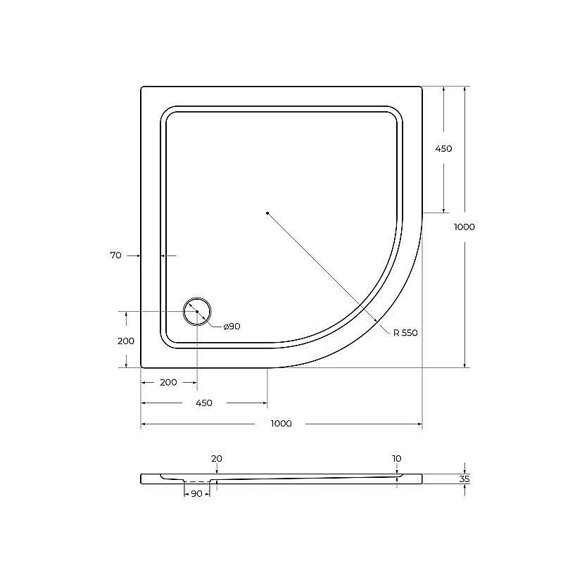 Душевой поддон Cezares TRAY-M-R-35-W 100х100 купить в интернет-магазине Sanbest