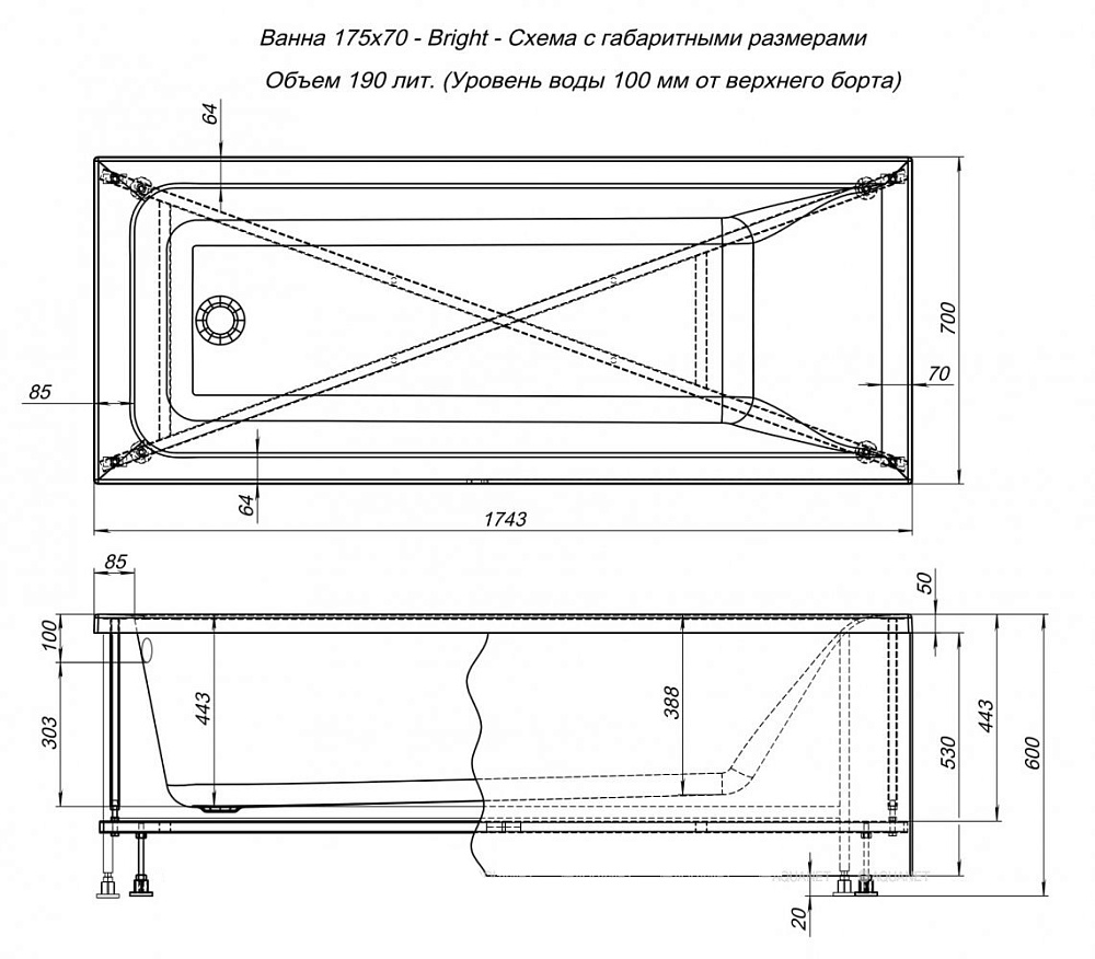 Акриловая ванна Aquanet Bright 175x70 273795 с к/с купить в интернет-магазине Sanbest