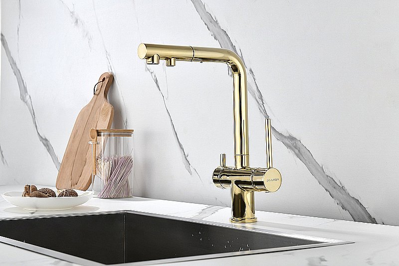 Смеситель для кухни Paulmark Serpentine Se213222-G золото купить в интернет-магазине сантехники Sanbest