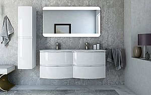Тумба с раковиной Cezares Vague 138 с двумя чашами Bianco lucido для ванной в интернет-магазине Sanbest