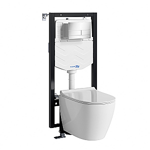 Унитаз подвесной WasserKRAFT Mindel 56TLT.010.ME.CH04.H002 безободковый, с инсталляцией Vils 56, с крышкой микролифт, белый/кнопка хром купить в интернет-магазине Sanbest