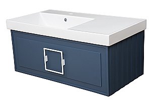 Тумба с раковиной LA FENICE Cubo Blu Grigio 90 синяя/ручка белая для ванной в интернет-магазине Sanbest