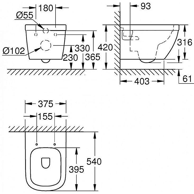 Унитаз подвесной Grohe Euro Ceramic 39538000 безободковый купить в интернет-магазине Sanbest
