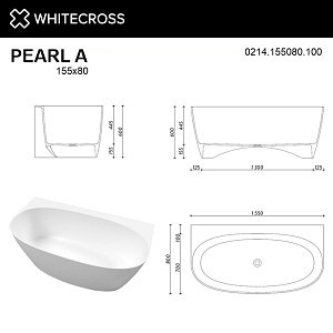 Ванна из искусственного камня WhiteCross PEARL 155x80 белая глянцевая купить в интернет-магазине Sanbest