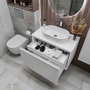 Тумба с раковиной подвесная Grossman КРИСТАЛЛ 80 с 1 ящ, белая глянец/столешница белая глянец для ванной в интернет-магазине Sanbest