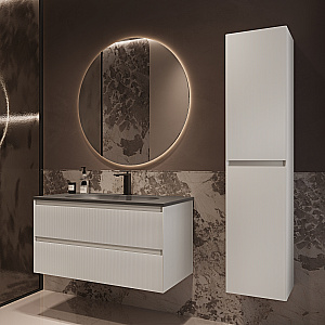 Тумба с раковиной Vincea Welle 100 VMC-2WL100MW/VCB-4H100G белая матовая/раковина серый шелк для ванной в интернет-магазине Sanbest