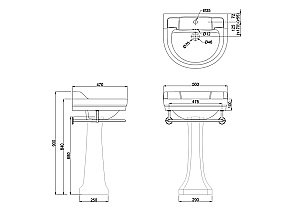 Раковина на пьедестале Burlington Edwardian 56 B6 3TH-P1-T4 CHR с полотенцедержателем белая купить в интернет-магазине Sanbest