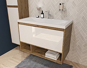 Тумба с раковиной Эстет Monaco Wood 90 подвесная 1 ящик белая для ванной в интернет-магазине Sanbest