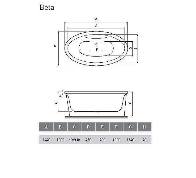 Ванна акриловая Vayer Beta 194x100 купить в интернет-магазине Sanbest