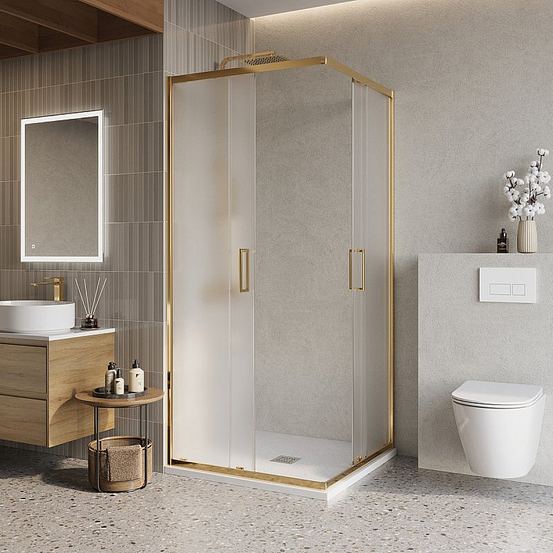 Душевой уголок BelBagno Luce A-2-90-P-ORO 90x90 стекло рифленое/профиль золото купить в интернет-магазине Sanbest