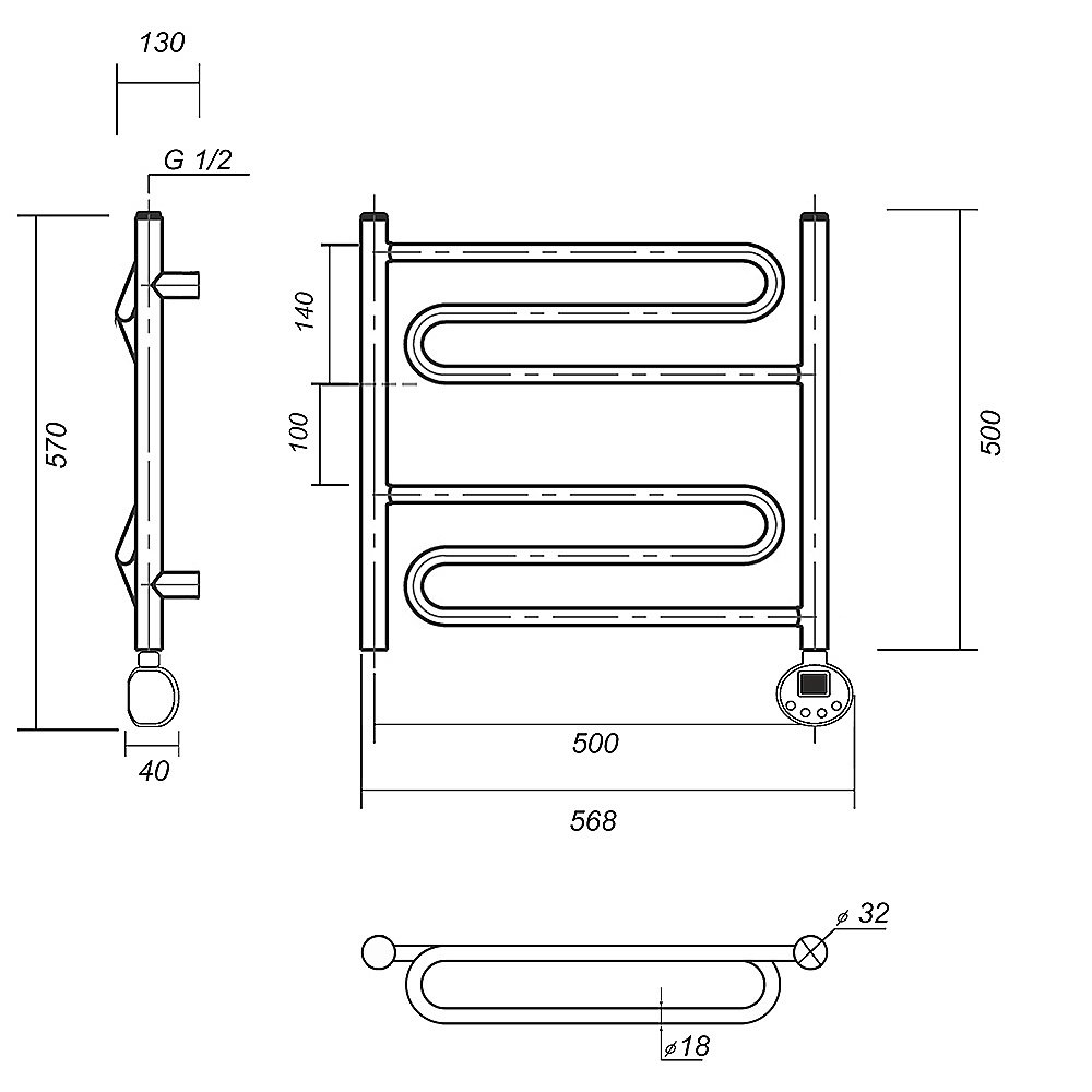 Полотенцесушитель электрический Domoterm Офелия П6 500x500 E хром купить в интернет-магазине сантехники Sanbest